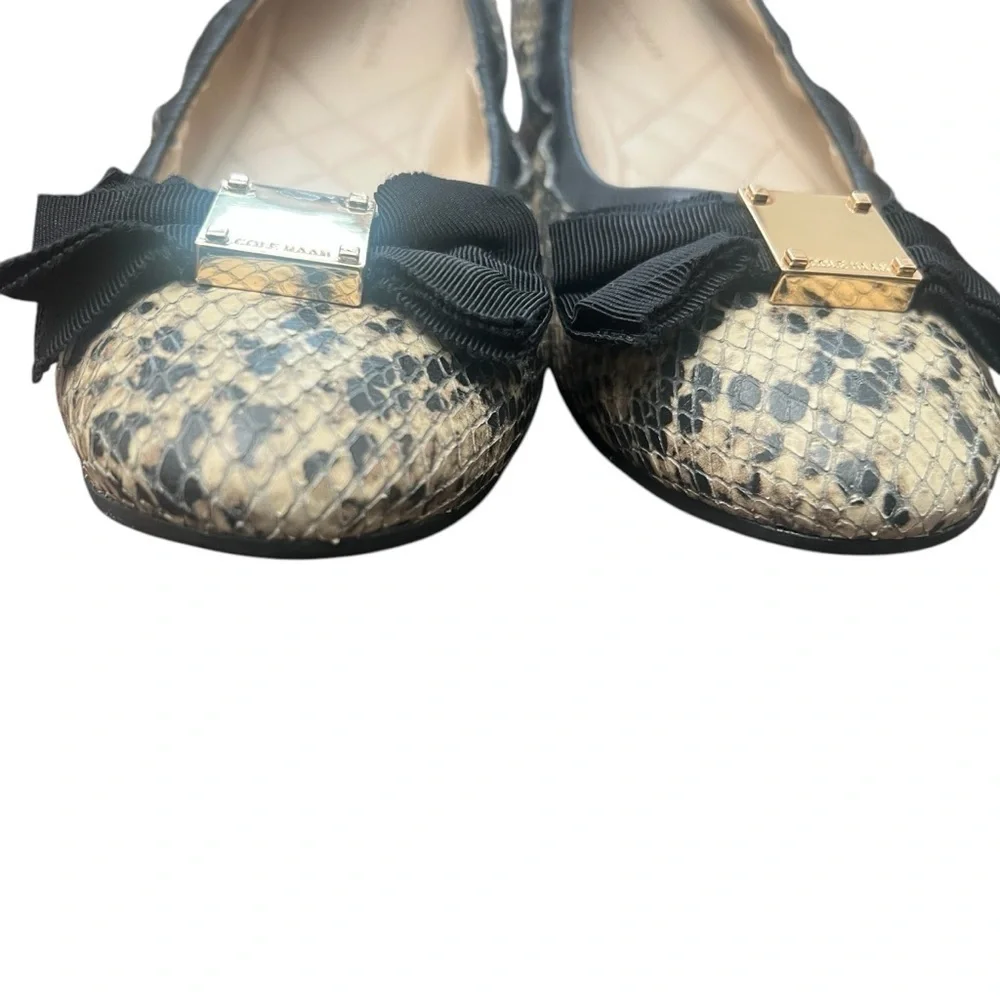 COLE HAAN Tali Soft Bow Ballet Leather Flat Snake Skin Print Women Size 8